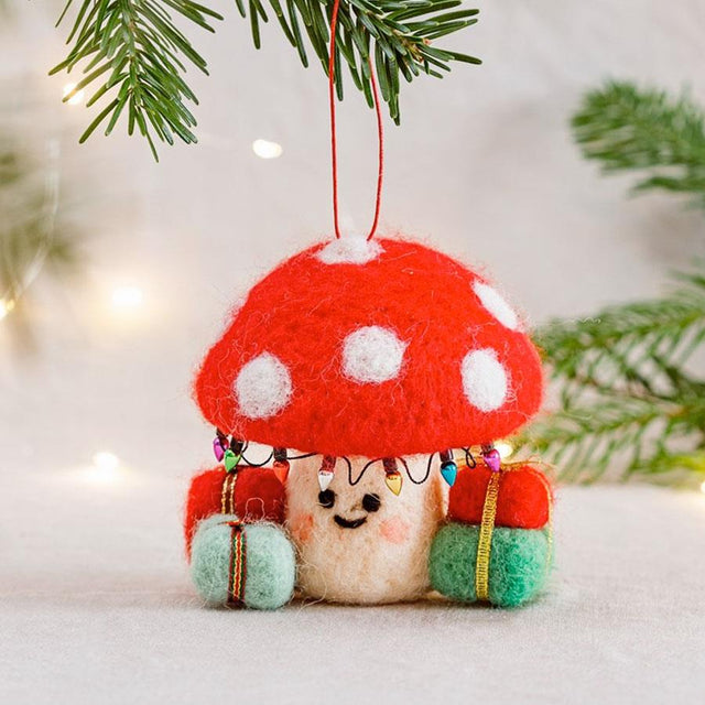 Mushroom with Presents Felt Hanging Decoration