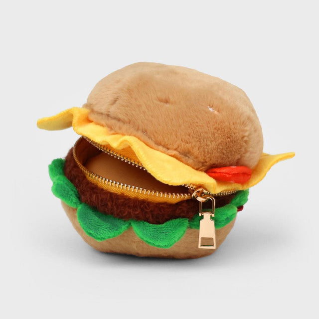 Plush Hamburger Zip Pouch Open Zip