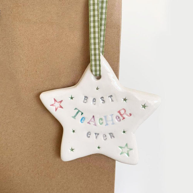 Best Teacher Ever Ceramic Hanging Heart Decoration