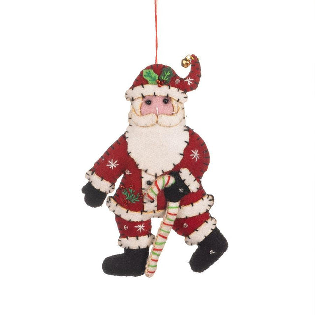 Santa with Candy Cane Felt Hanging Decoration