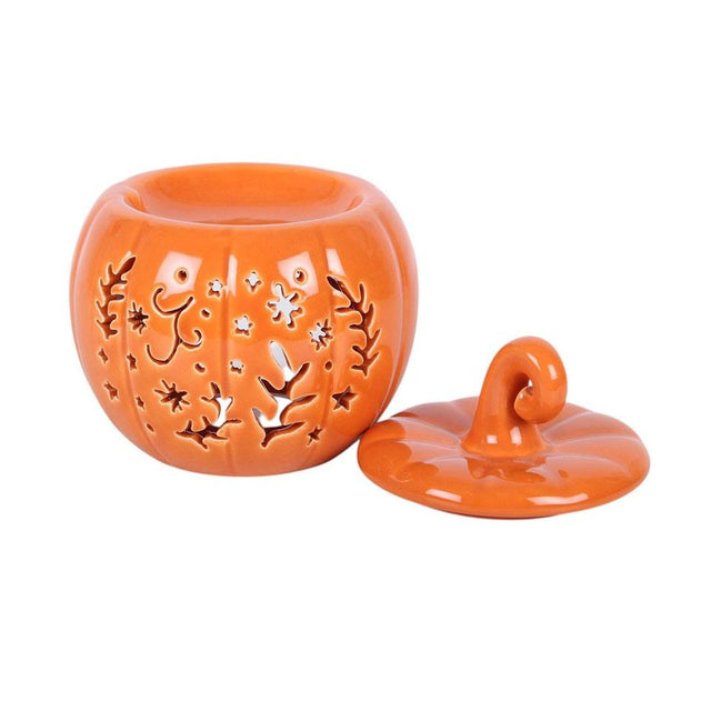 Orange Folk Pumpkin Ceramic Oil Burner and Wax Warmer Open Lid