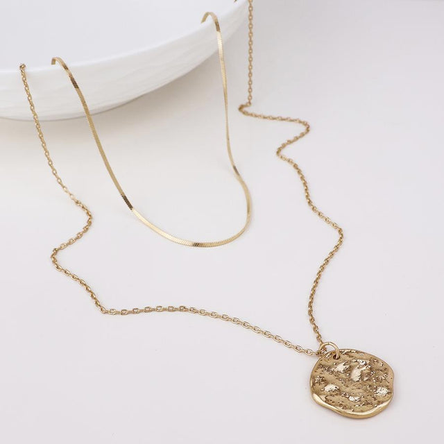 Worn Gold Solstice Eclipse Double Chain Necklace