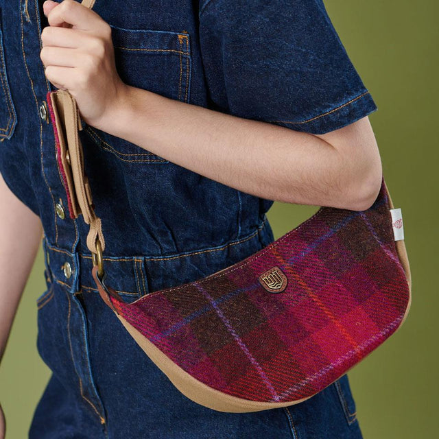 Harris Tweed Fuchsia Tartan Luna Cross Body Bag