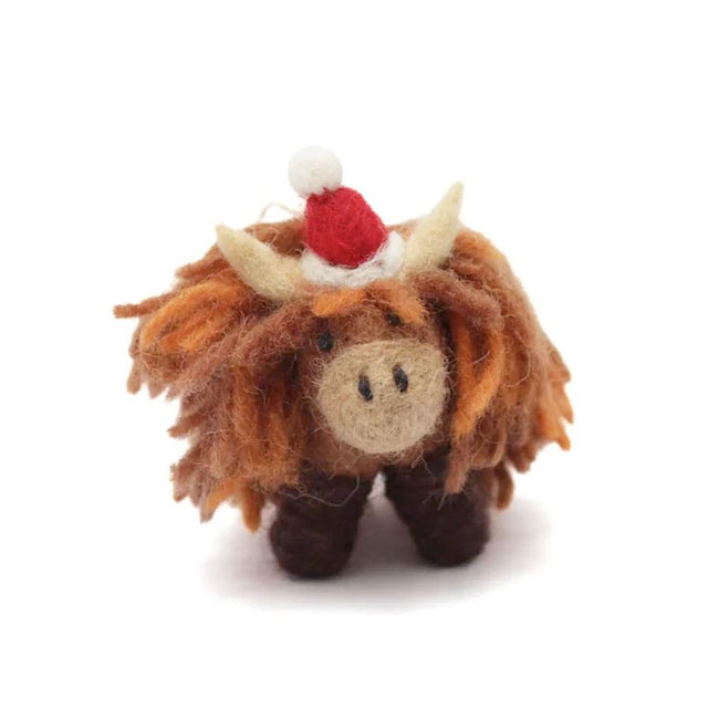 Mini Christmas Highland Cow Felt Hanging Decoration