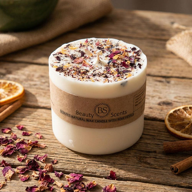 Large Jasmine Pillar Candle with Rose Petals