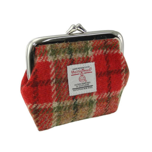 Red & Green Tartan Harris Tweed Clasp Purse