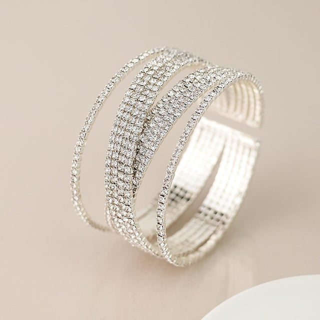 Silver Crystal Cross Over Bangle