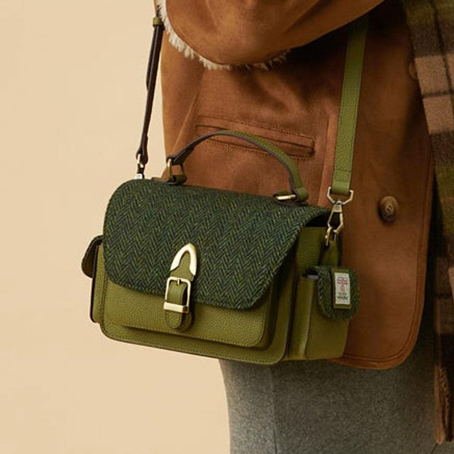 Harris Tweed The Melrose Cross Body in Dark Green Herringbone Weave