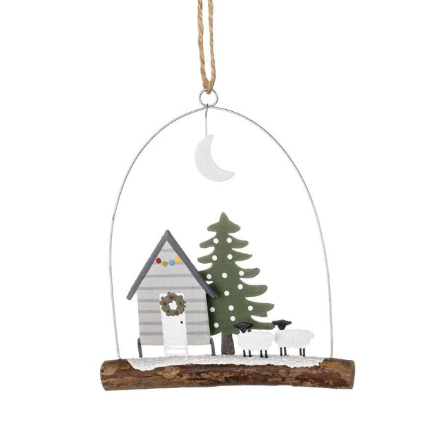 Shepherd's Hut with Christmas Tree and Sheep Hanging Decoration