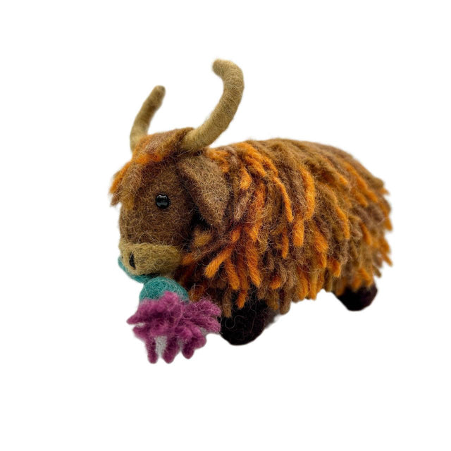 Highland Cow with Thistle Felt Decoration