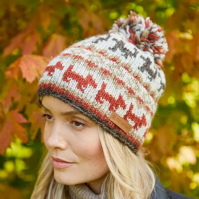 Pachamama Walking the Dog Pattern Bobble Beanie Hat