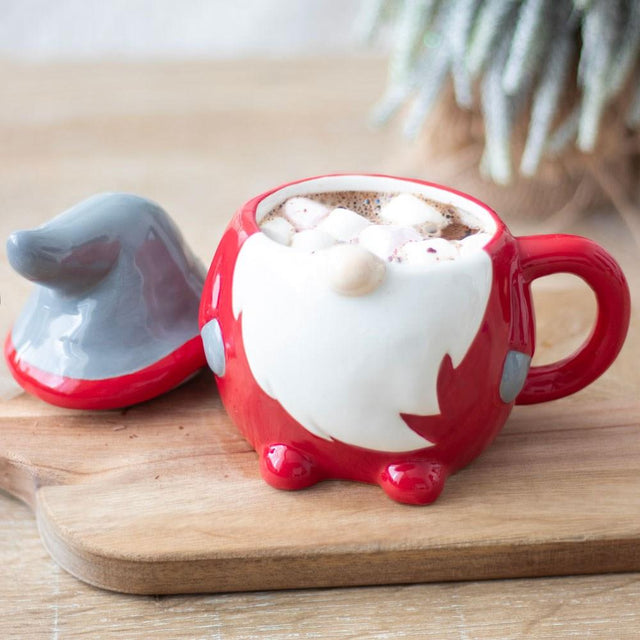 Red & Grey Christmas Gonk Lidded Mug