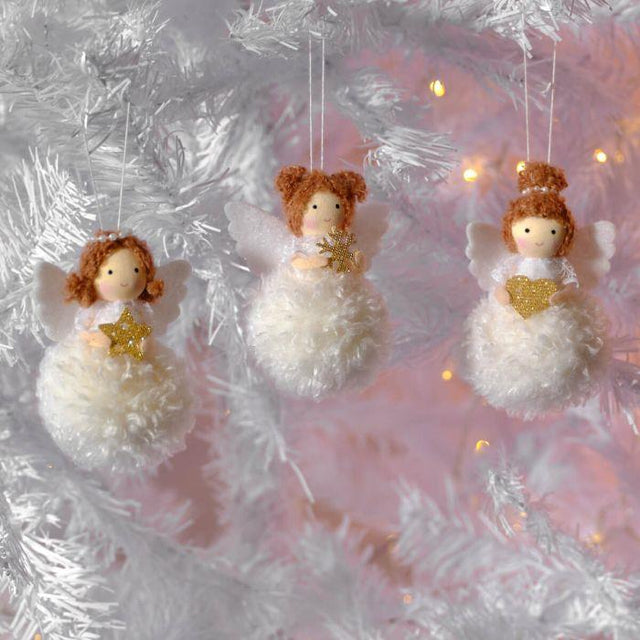 Furry Ball Fairy with Wings Hanging Decoration - Assorted Designs