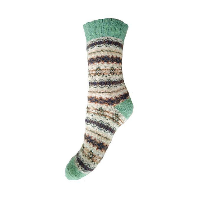 Brown & Beige Patten with Green Heel Women's Socks