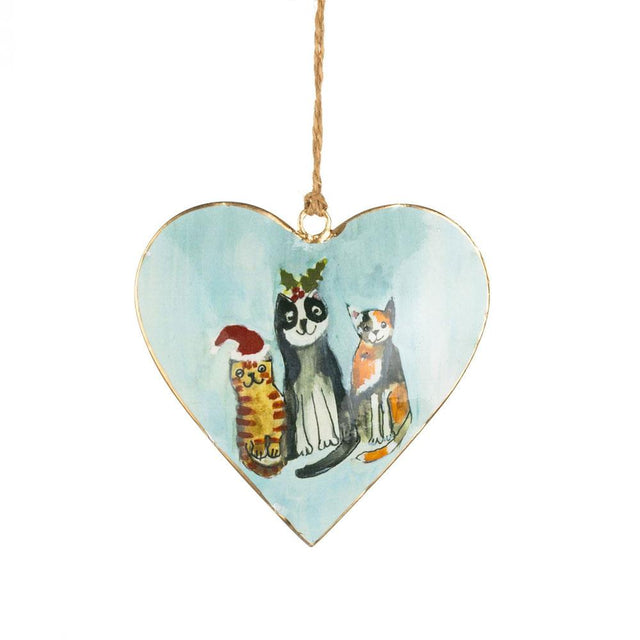 Stray Cats Flat Metal Heart Bauble
