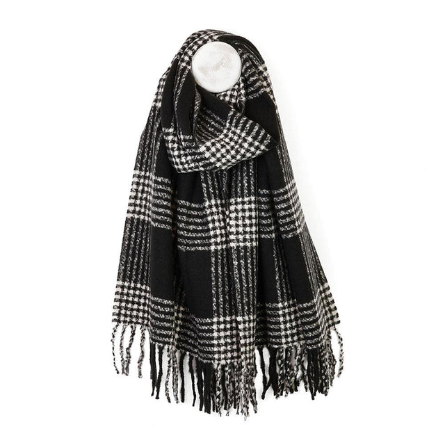 Black and White Striped Check Scarf