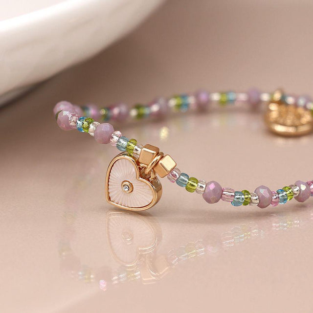 Pom Boutique Pastel Beaded Heart Charm Bracelet Close Up