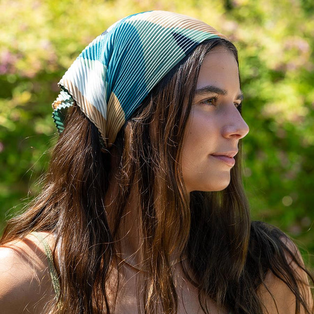 Beige and Green Mix Patterned Short Scarf