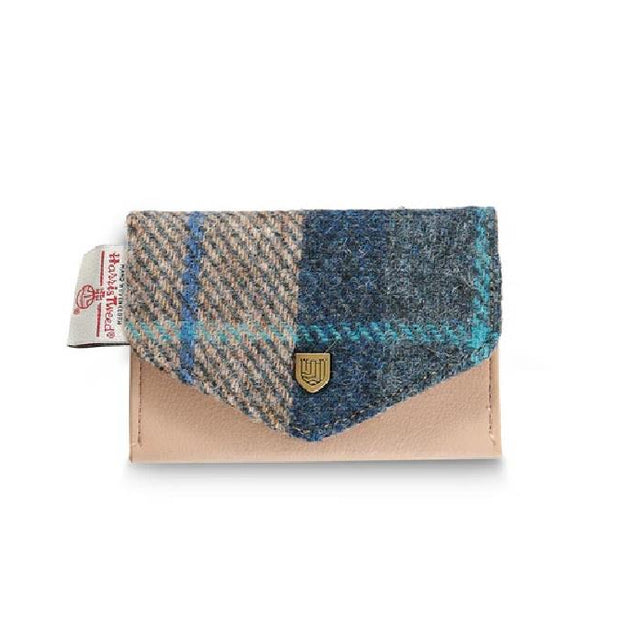 Navy and Beige Tartan Harris Tweed Card Purse