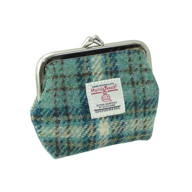 Harris Tweed Eigg Clasp Purse in Duck Egg and Cream Check