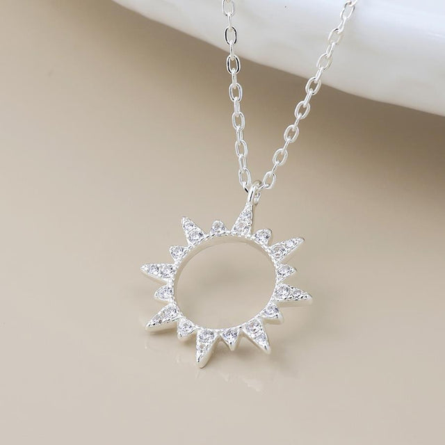 Silver Crystal Embellished Sun Pendant Necklace