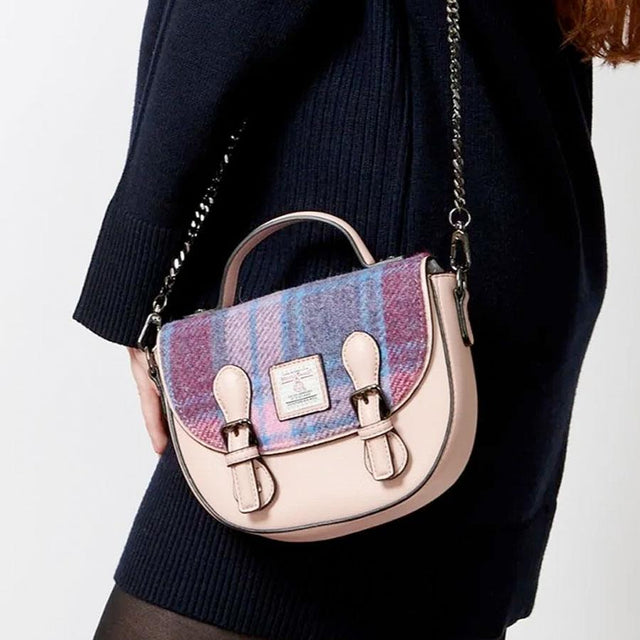 Harris Tweed Pink and Blue Tartan Mini Cobble Satchel