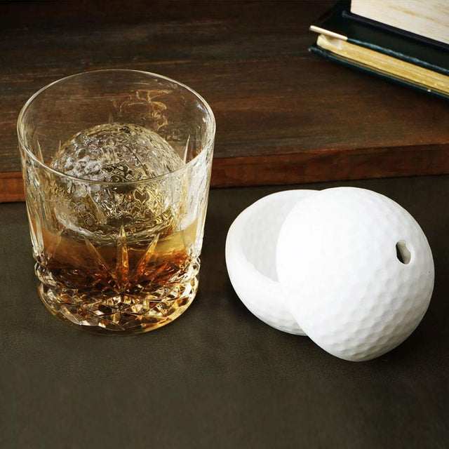 Fairways Golf Ball Ice Mould Set Scene with Glass