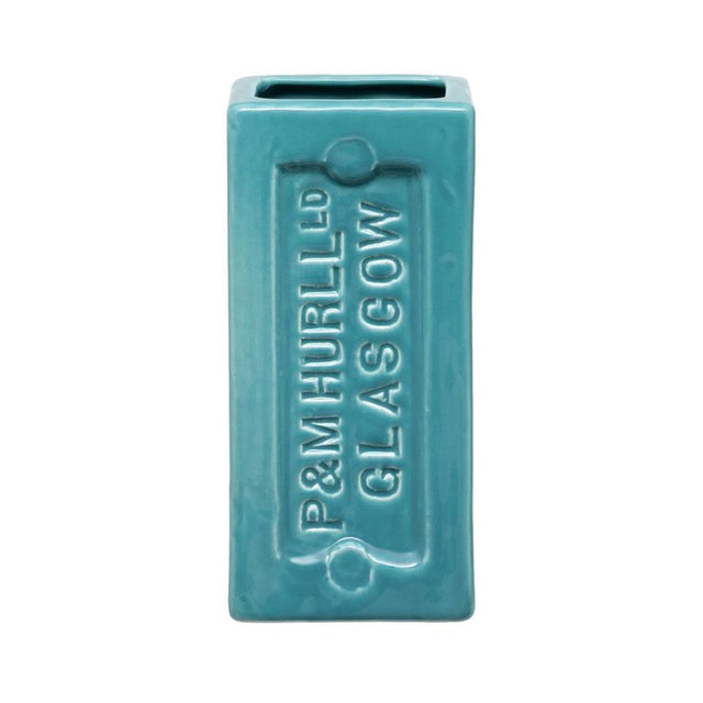 Turquoise Glasgow Brick Vase front view on white background