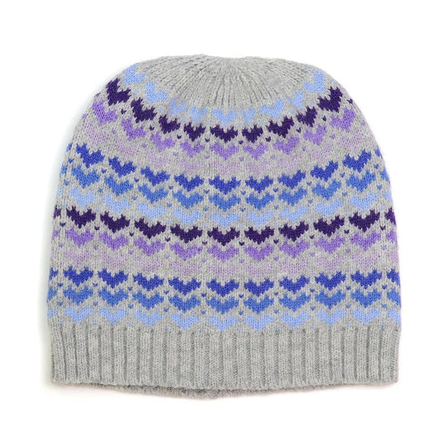 Peace of Mind Blue Mix Hearts Grey Wool Beanie Hat