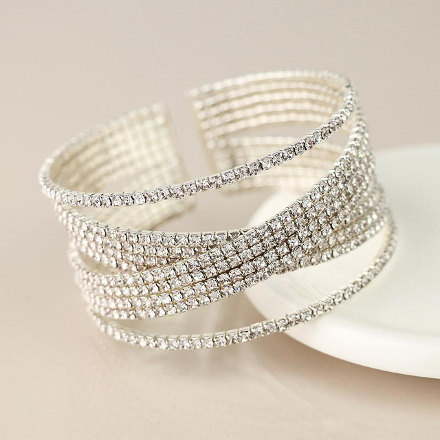 Silver Crystal Cross Over Bangle