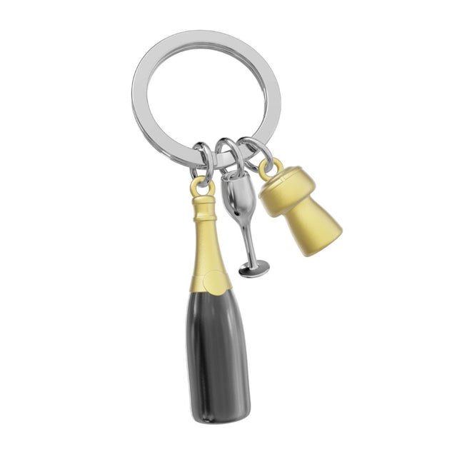 Champagne Bottle with Glass & Cork Keyring