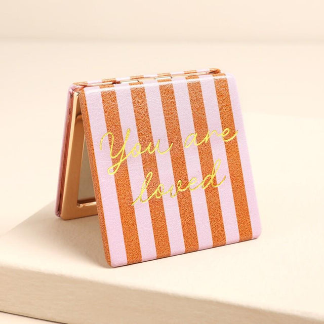 Red and Pink Striped You are Loved Compact Mirror