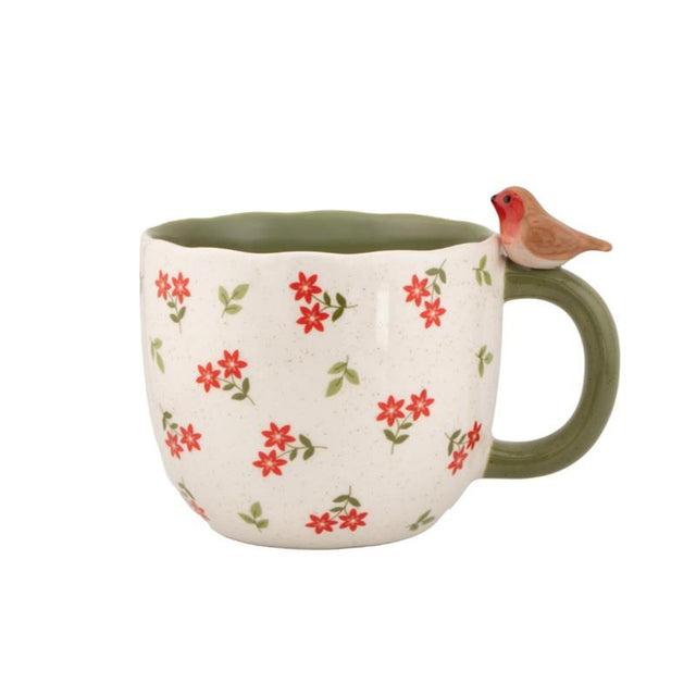 Sitting Robin Floral Mug