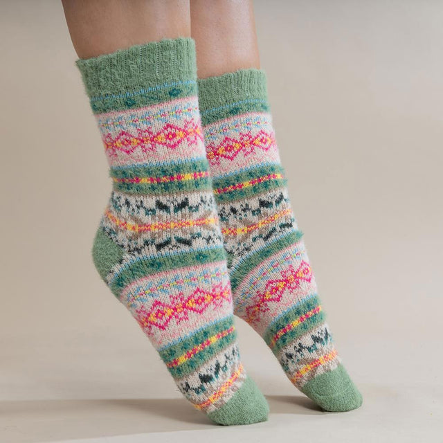Green Tone Fairisle Pattern Women's Socks