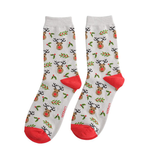 Reindeer & Holly Women's Matchbox Socks
