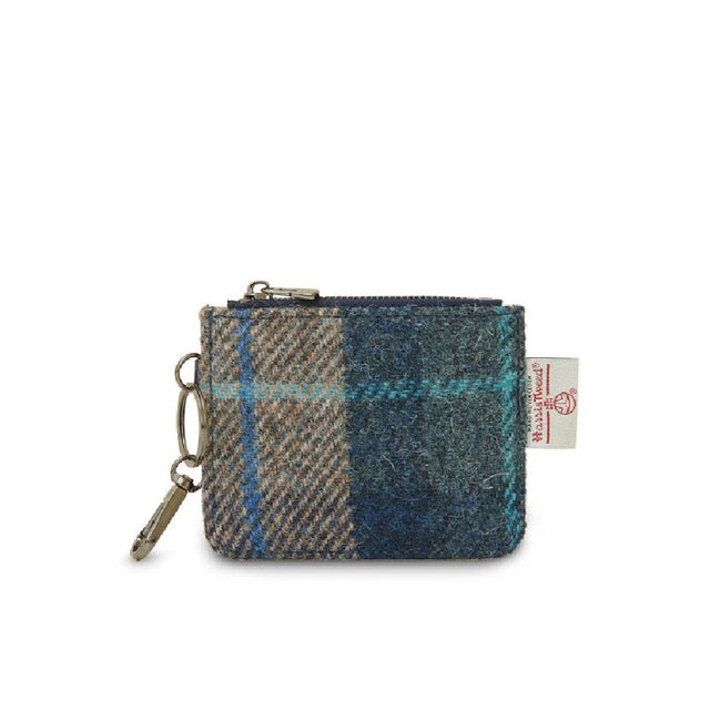 Navy and Beige Tartan Harris Tweed Zip Wallet