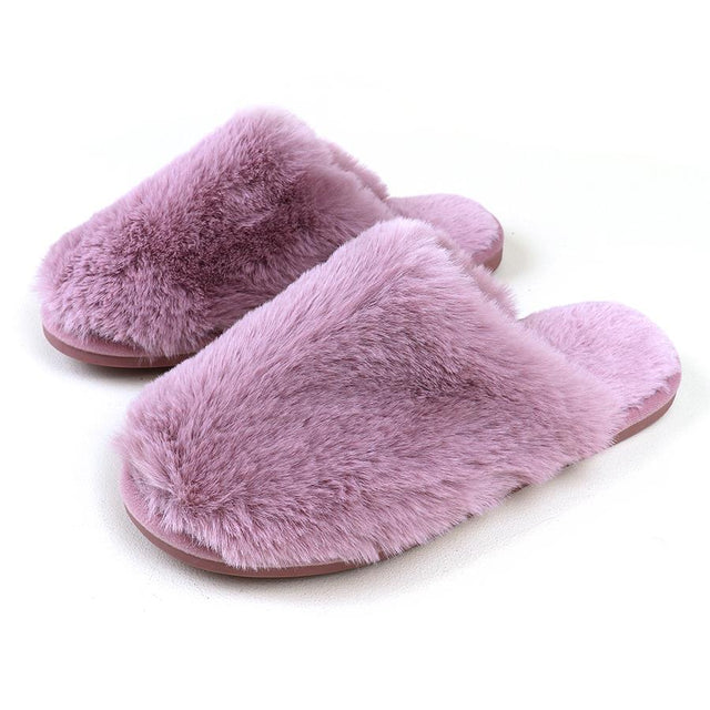 Dusky Pink Faux Fur Mule Slippers - Small to Medium