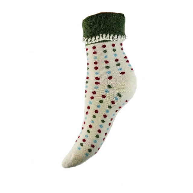 Multi Colour Spot and Green Cuff Women's Socks Miss Sparrow