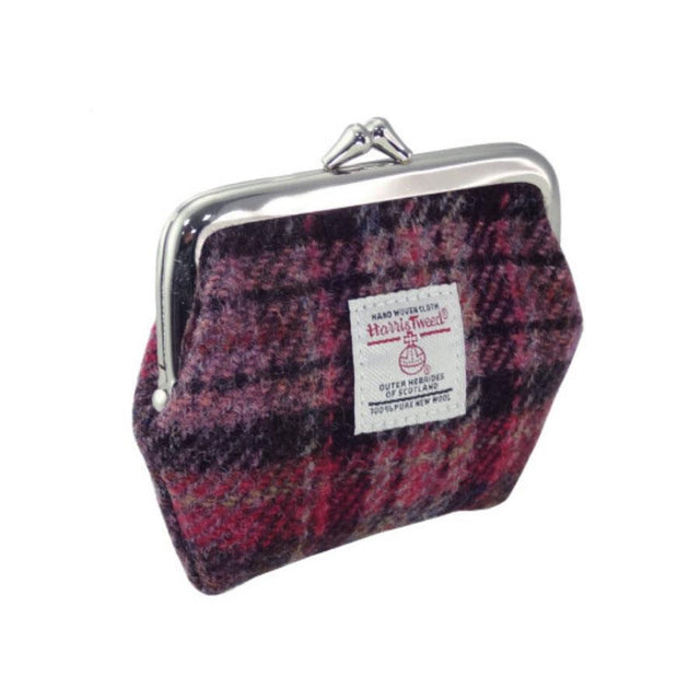 Harris Tweed Eigg Clasp Purse in Burgundy & Pink Stewart Tartan