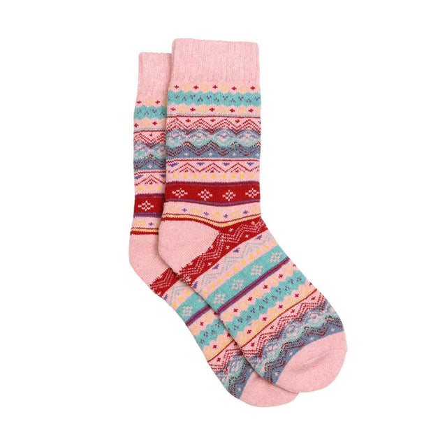 Pastel Pink, Red and Aqua Fairisle Pattern Women's Socks