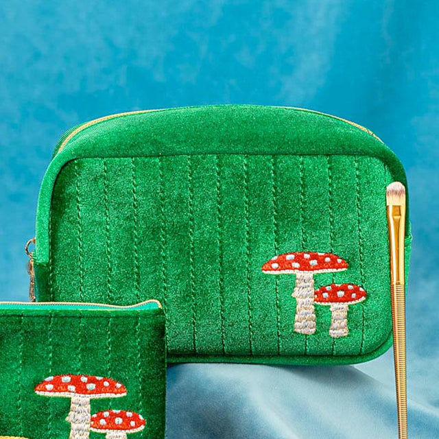 Sass and Belle Green Embroidered Mushroom Make Up Bag