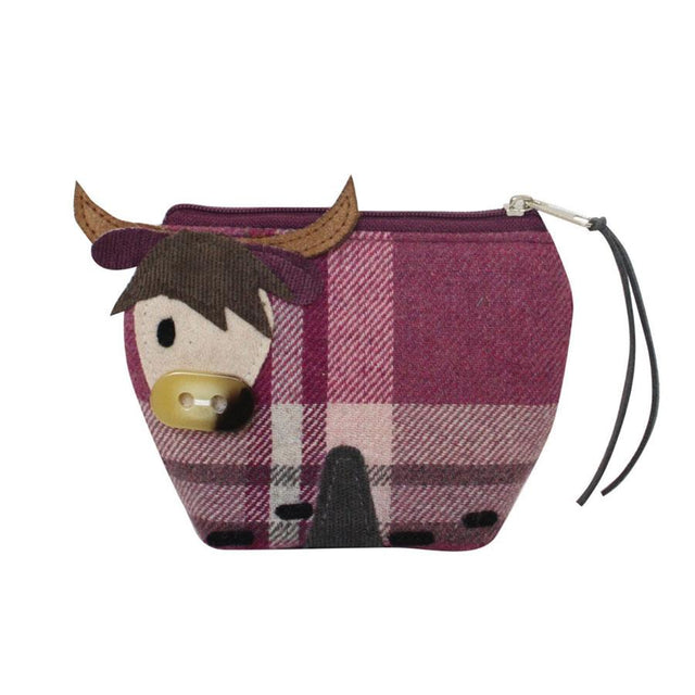 Earth Squared Pink Tartan Highland Cow Tweed Purse