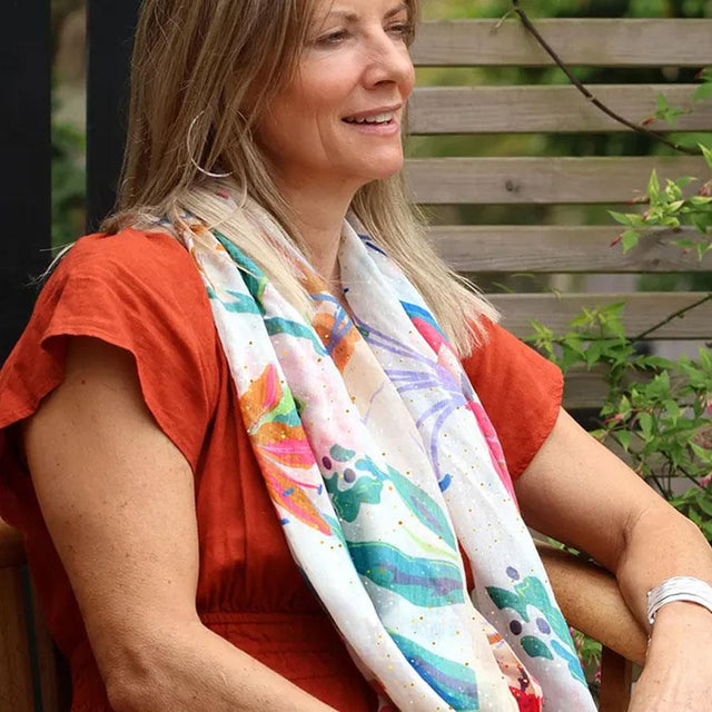 Red Tropical Floral Print Scarf