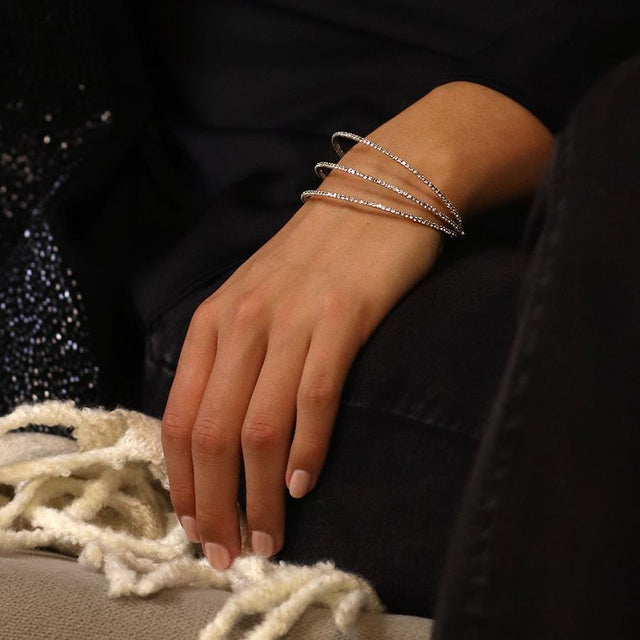 Crystal Three Layer Silver Bangle