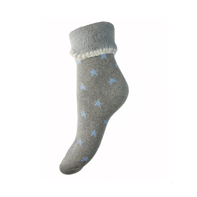 Grey and Blue Star Women's Cuff Socks