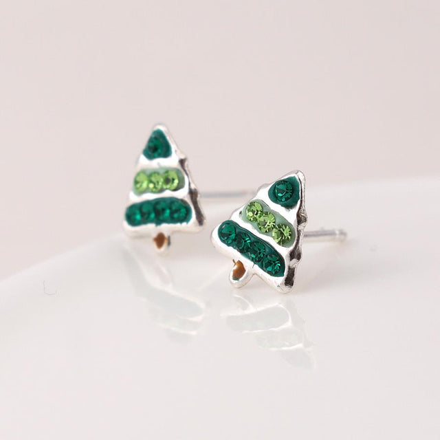 Silver Crystal Xmas Tree Stud Earrings