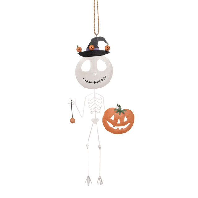 Skeleton with Pumpkins Metal Hanging Decoration