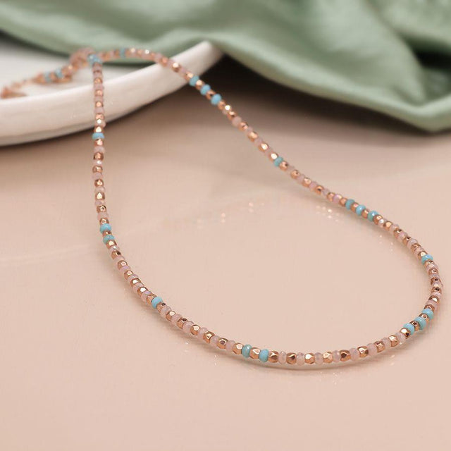 Pom Boutique Pastel Pink, Blue and Rose Gold Beads Necklace