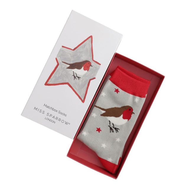 Festive Robins Women's Matchbox Socks