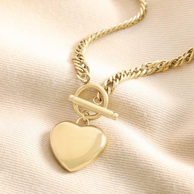 Chunky Toggle and Heart Pendant Necklace in Gold